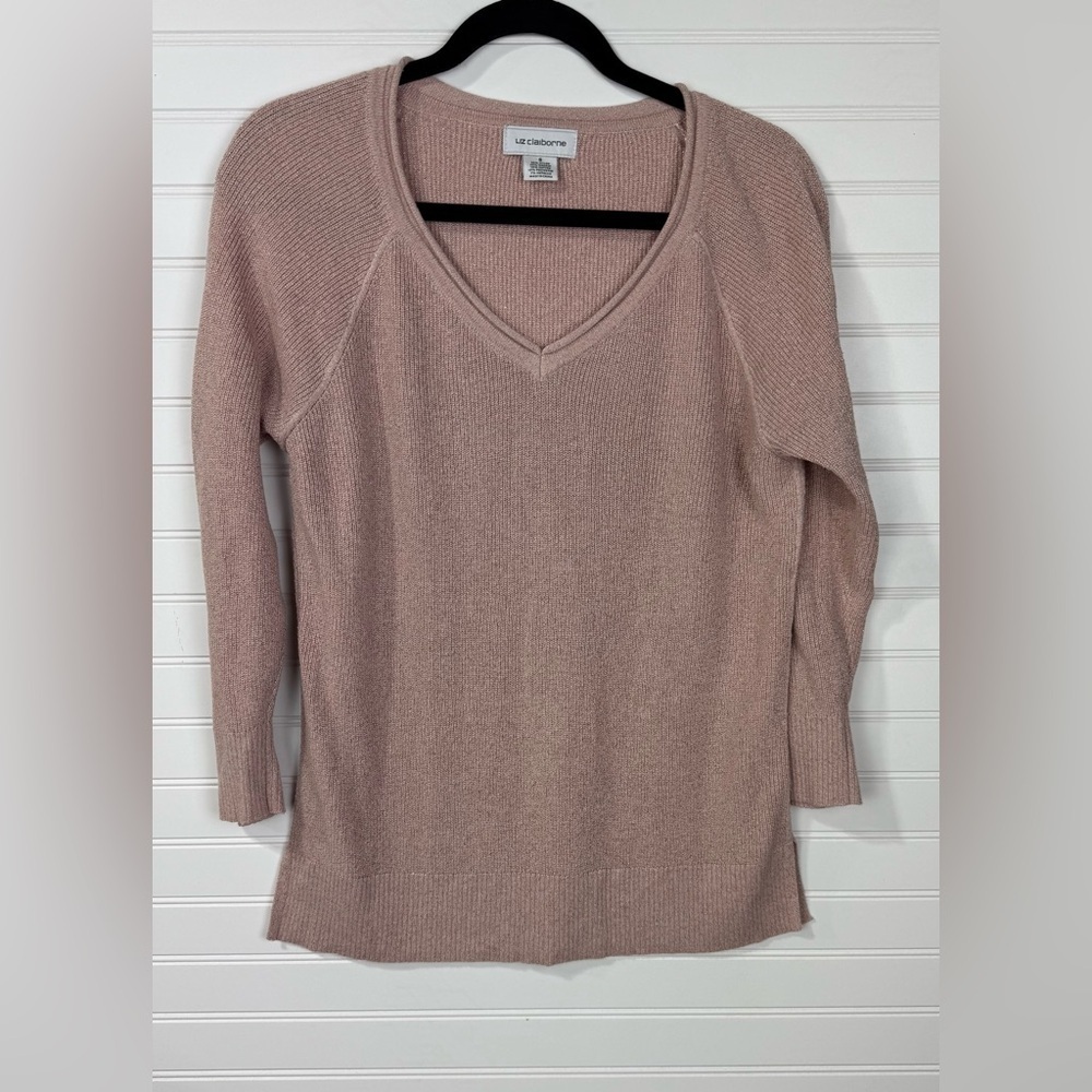 Liz Claiborne pink sparkling v-neck sweater. Size S